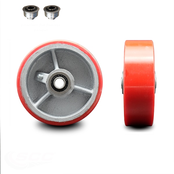 SCC-5" Red Poly on Cast Iron Wheel Only w/Ball Bearing-1/2" Bore-1000 lbs Cpty